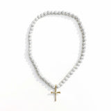 Orbit Iced Out Baseball Bead Necklace | Dark Blue & White