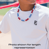 Triple Play Iced Out Baseball Bead Necklace | Orange, White, & Blue